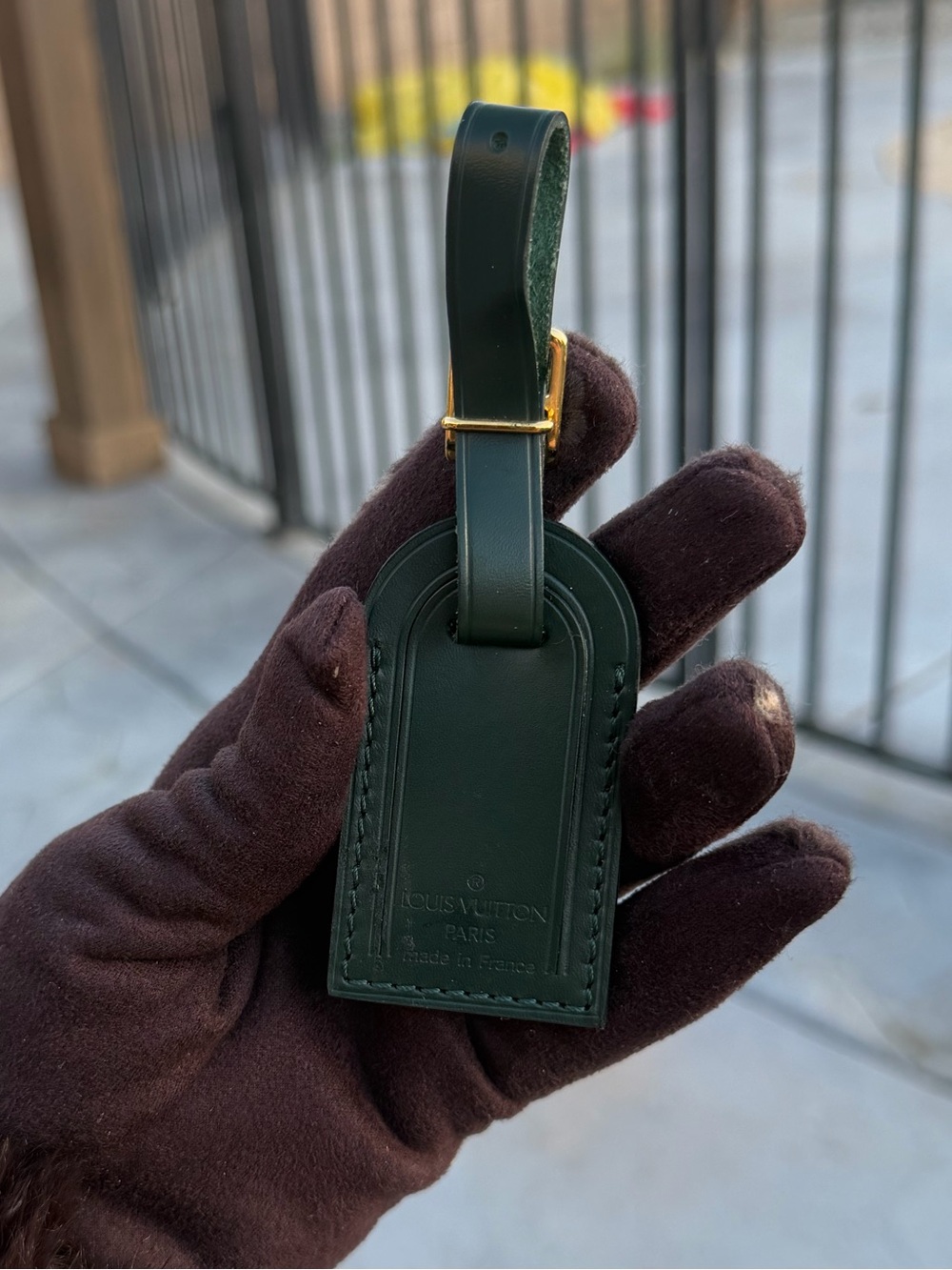 Louis Vuitton Dark Green Leather Luggage Tag